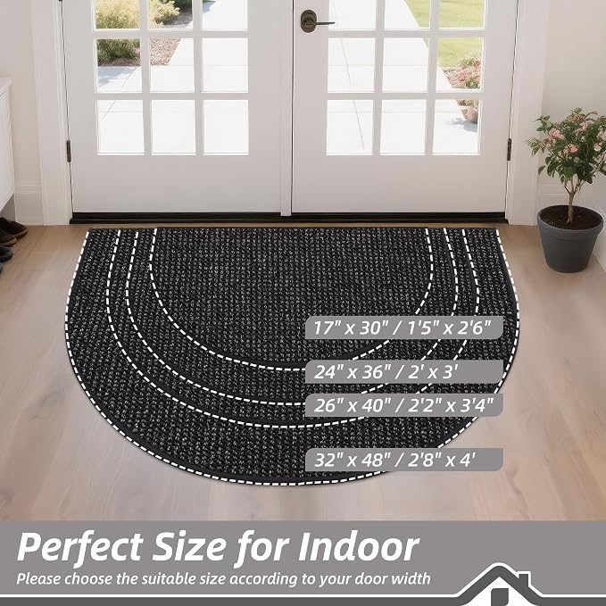 BEQHAUSE Dirt Trapper Door Mat 17" x 30" Half Circle Non Slip Rugs, Absorbent - Image 2