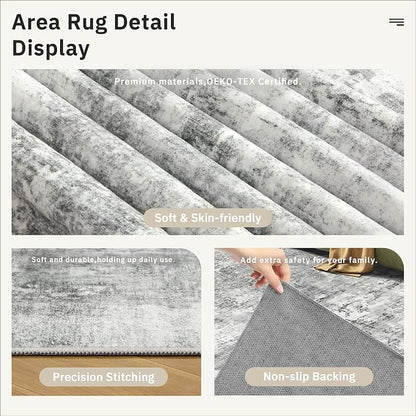 Soalmost Abstract Area Rug 6x9 for Living Room Washable Rugs Gray/White | - Image 6