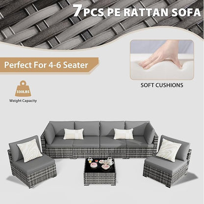 KIGOTY Patio Furniture Set, 7 Pieces Modular Outdoor Sectional Sofa, PE Rattan - Image 5