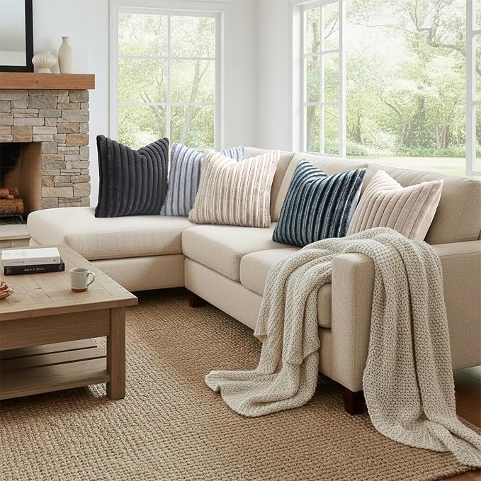decorUhome Fall Faux Fur Throw Pillow Covers 22x22 Set of 2 Dark Grey | - Image 7