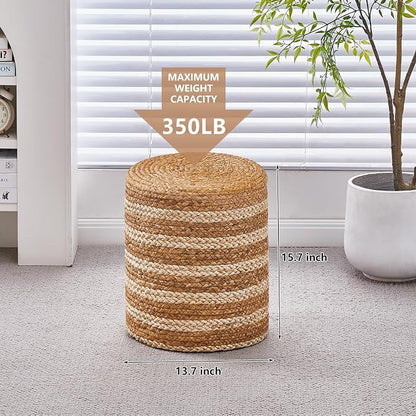 Wimarsbon Ottoman Natural Seagrass Foot Rest Stool Hand Weave Round Foot Stool - Image 3