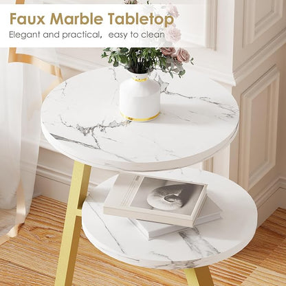 BEWISHOME Round End Table Marble Side Table - Image 6