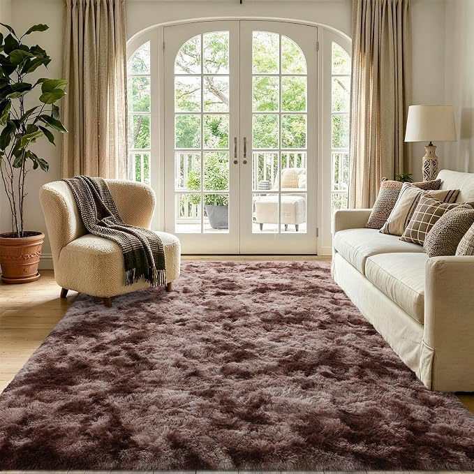 4x6 Tie-Dyed Brown Fluffy Soft Area Rug Non-Slip - Image 2