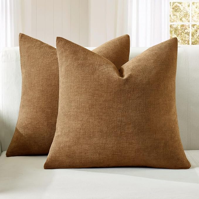 MIULEE Bronze Chenille Couch Throw Pillow Covers, 20x20 | Set of 2, Farmhouse by MIULEE