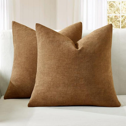 MIULEE Bronze Chenille Couch Throw Pillow Covers, 20x20 | Set of 2, Farmhouse by MIULEE