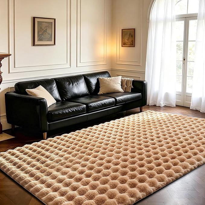 Coffee Rabbit Plush Rug 5'x8', Fluffy Shaggy Area Rug by CHOVY