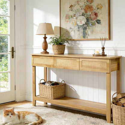 Karl home Console Table, Rattan Entryway Table by Karlhome