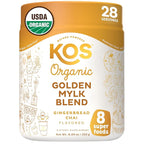 KOS Golden Mylk with Tumeric and Ginger, Organic Superfood Latte Powder, Adaptogen Mushroom Blend - Coffee Creamer, Dessert & Smoothie - Caffeine Free, Vegan, Dairy-Free, Gingerbread Chai, 28 Servings