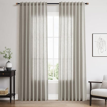 Silver Grey Linen Back Tab Curtains 84 Inch Length by Nanspring