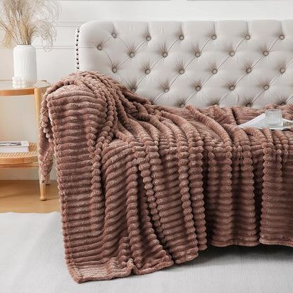Chocolate Throw Blanket for Couch Sofa 50x60 inches Striped Design | Fleece - Image 4