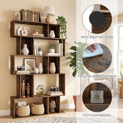 Giantex 5-Tier Bookshelves Set of 2, 10-Cube Geometric Bookcase - Image 5