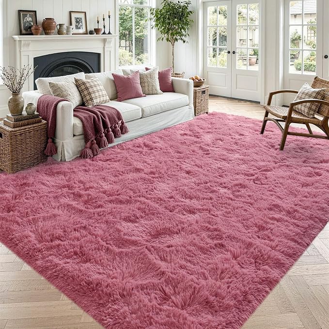 4'x5'3'' Blush Fluffy Soft Area Rug Non-Slip by ModernHomeDecor