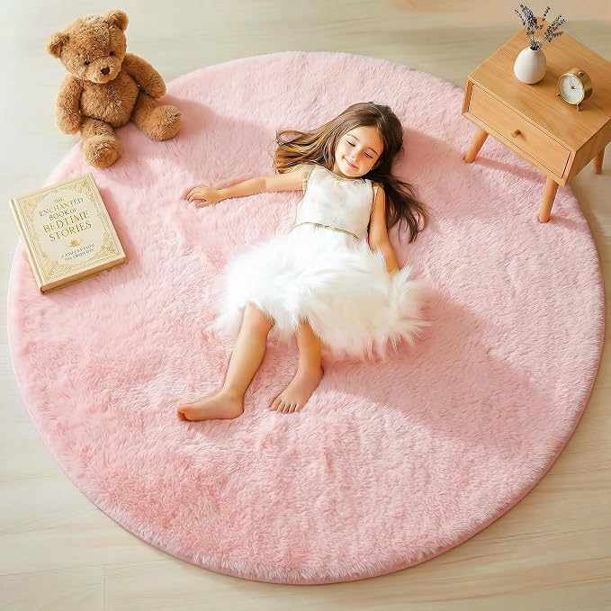 Light Pink Round Area Rugs 6ft for Bedroom Living Room, Fluffy Circle Rug for - Image 4