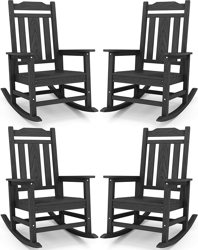 SERWALL Oversized Rocking Chair, HDPE Outdoor Rocking Chairs Set of 4, Patio by SERWALL