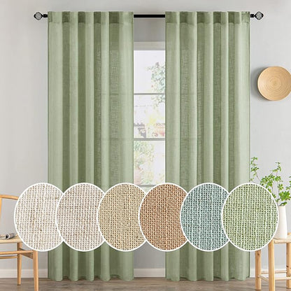 MIULEE Sage Green Linen Curtains 37x84 Inch Length by MIULEE
