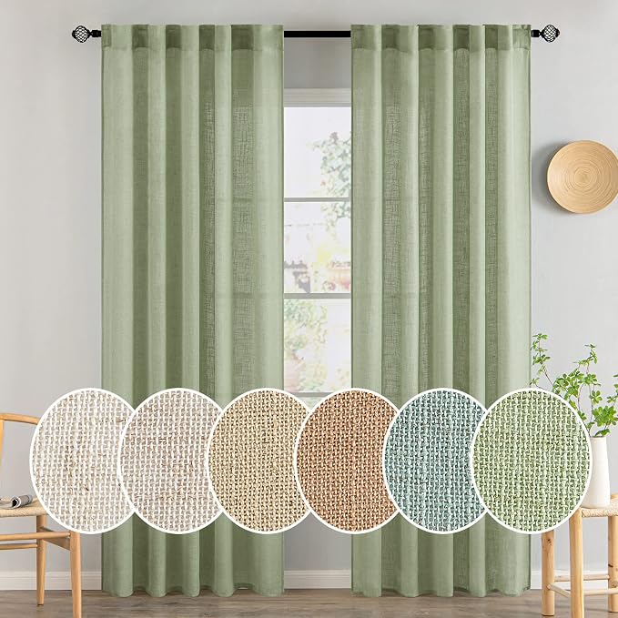 MIULEE Sage Green Linen Curtains 42x84 Inch Length 2 Panels by MIULEE