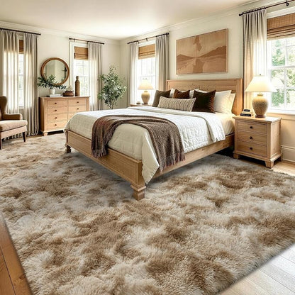 8x10 Extra Large Tie-Dyed Beige Fluffy Area Rug Non-Slip - Image 4