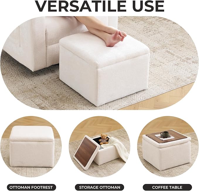 Cube Storage Ottoman, Chenille Ottoman Foot Stools, Ottoman Footstool - Image 7