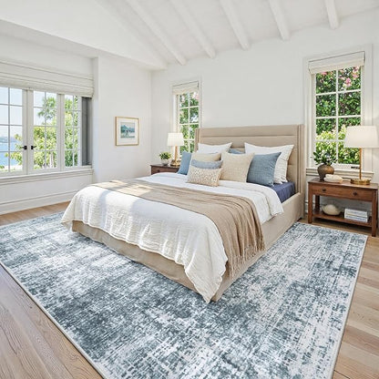 9x12 Area Rug for Living Room Bedroom: Non-Slip Modern Light Slate Blue | - Image 2