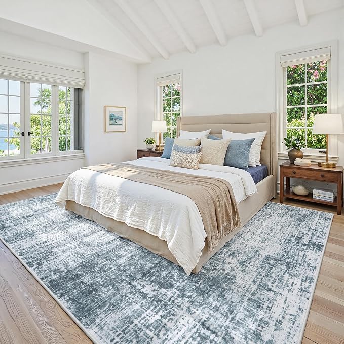 8x10 Area Rug for Living Room Bedroom: Non-Slip Modern Light Slate Blue | - Image 2