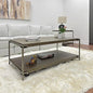 50 inch Wood Coffee Table with Removable Casters, Industrial Living Room Center by Noeko