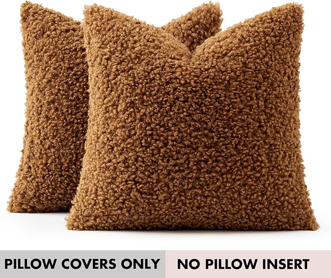 Faux Fur Throw Pillow Covers 18x18 Inch Set of 2 Boucle Neutral Decorative - Image 7