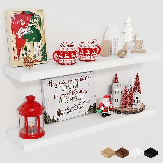 Fun Memories Floating Shelves for Wall, 27.5" Rustic Wood Deep Wall Mounted by FunMemories