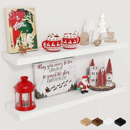 Fun Memories Floating Shelves for Wall, 27.5" Rustic Wood Deep Wall Mounted by FunMemories