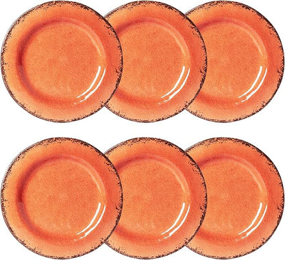 LEHAHA Rustic Farmhouse Melamine Dinner Plates Set of 6, 11 inch Lightweight Camper RV Dishes, Indoor and Outdoor Use, Reusable, Sturdy and Dishwasher Safe, Orange