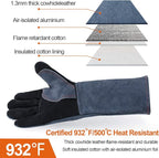 H HZXVOGEN Welding Gloves 16 Inches 932℉ Heat Fire Resistant BBQ Grill Gloves for Arc TIG MIG Wood Stove Barking Oven Fireplace Welder Gloves, Free Size for Men Women