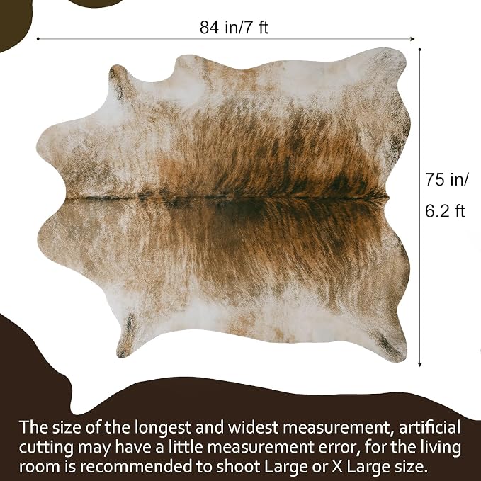 Western Faux Cowhide Rug, Animal Cow Hide Rug, 7 x 6.2 Ft Brownish | Premium - Image 2
