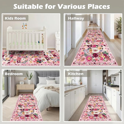 Pink Rug for Hallways Kitchen Runner Rug 2x8 | Non Slip Washable Rugs - Image 3