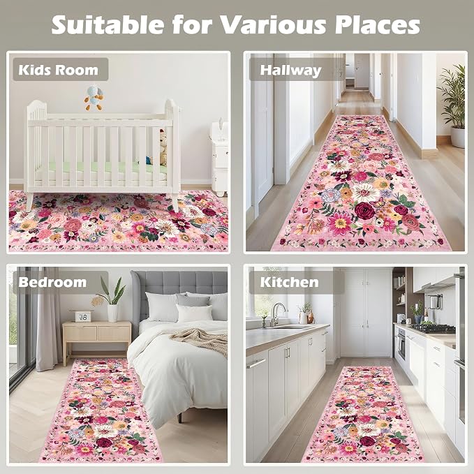 Pink Floral Hallway Runner Rug 2x6 - Image 4