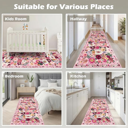 Pink Floral Hallway Runner Rug 2x6 - Image 4