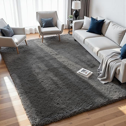 5x7 Fluffy Shag Area Rugs for Living Room Bedroom: Soft Plush Carpet Grey | - Image 3