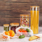 DHSBTLS 6 oz Glass Jars with Bamboo Lids, Borosilicate Glass Airtight Canisters sets, Food Storage Container, Pantry Organization and Storage Jars, Kitchen Spice Jars of 15