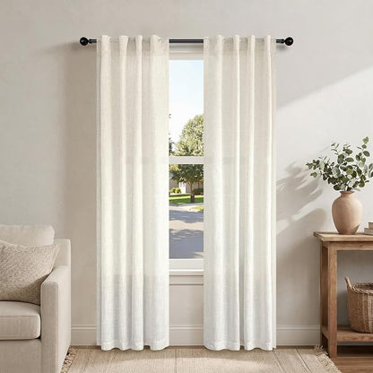 Pitalk Semi Sheer Linen Curtains 90 Inch Length 2 Panels Cream Ivory Panels by Pitalk