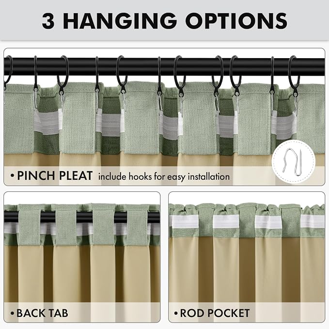 MIULEE 100% Blackout Linen Curtains 42 x 63 Inch Sage Green 2 Panels | Thermal - Image 5