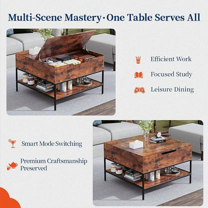 Coffee Table with Storage, Square Coffee Table with Display Shelf and Hidden - Image 5