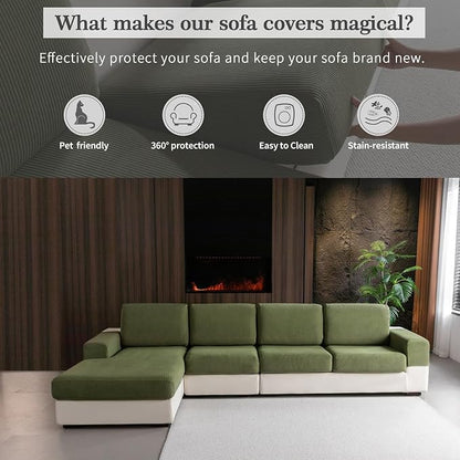 OHSIO Sectional Couch Covers, Wear Resistant Stretch Sofa Covers Washable Soft - Image 4