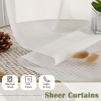 Ivory Sheer Curtains 108 Inches Long 2 Panels, Solid Airy Voile Extra Wide - Image 7
