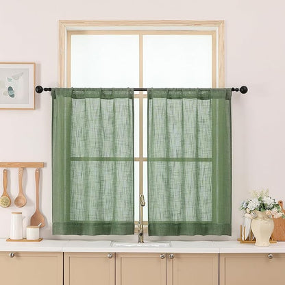 Chyhomenyc Sage Green Semi Sheer Curtains 36 Inch Length, Light Filtering Faux by Chyhomenyc