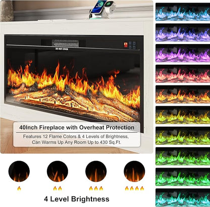 103" Fireplace TV Stand with 40" Electric Fireplace, Farmhouse TV Stand with - Image 3