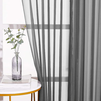 NICETOWN Dark Grey Sheer Curtains 90 inches Long 2 Panels, Grommet Top Soft - Image 3