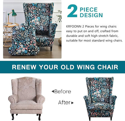 KRFOONN Wingback Chair Covers Slipcovers 2 Piece Stretch Wing Chair Covers - Image 4
