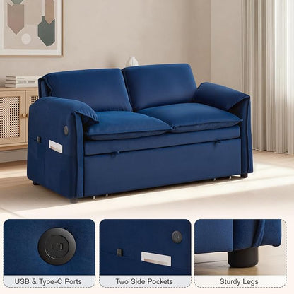 63" Velvet 3 in 1 Convertible Sleeper Sofa Bed, Pull Out Couch Bed Loveseat - Image 4