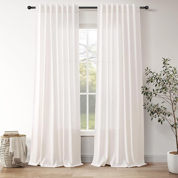 Ivory White Curtains 96 Inches Long 2 Panels by Nanspring