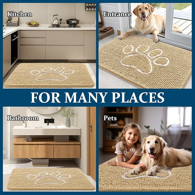 OLANLY Dog Door Mat for Muddy Paws 59x24, Paw Print Design Chenille Mud Mat | - Image 8