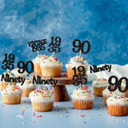 Gyufise 24Pcs Vintage 1935 Cupcake Toppers Glitter Cheers to 90 Fabulous Ninety Cupcake Picks 90th Birthday Wedding Anniversary Party Cake Decorations Supplies Black