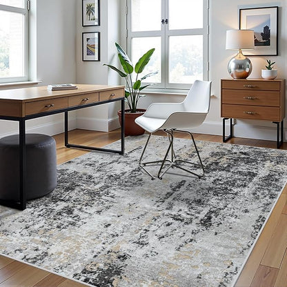 5x8 Area Rugs for Living Room Washable Bedroom Dining Room Black Grey Gold | - Image 3